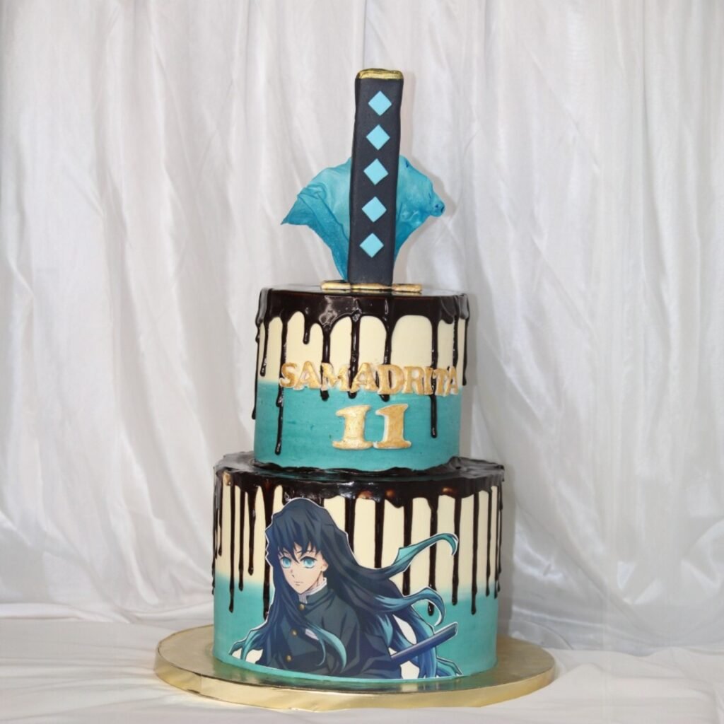 Cake Design for Boys Birthday Cake Ideas Parents Love 23 Demon Slayer Tanjiro checkered haori anime cakes for boys with Nichirin sword topper
