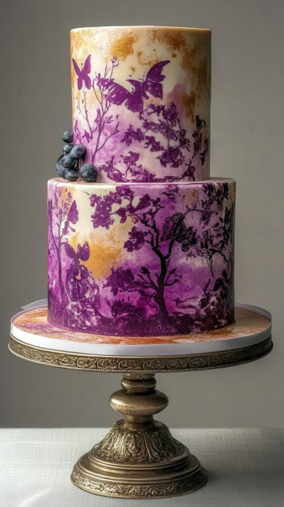 vecteezy beautifully decorated two tier cake with purple forest theme 54642775