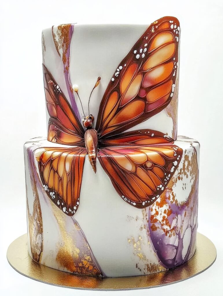Fairy style butterfly cake with pastel colors, shimmer dust, and butterfly decorations