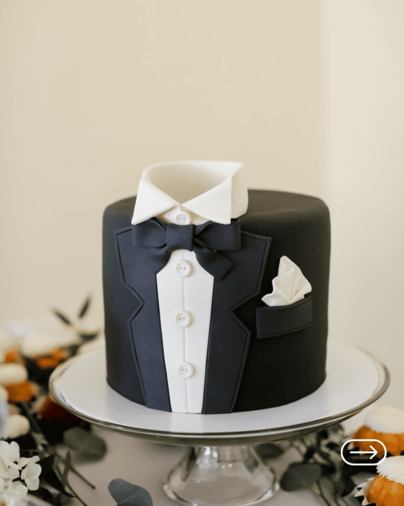 Minimalist black and white tuxedo cake with clean finish
