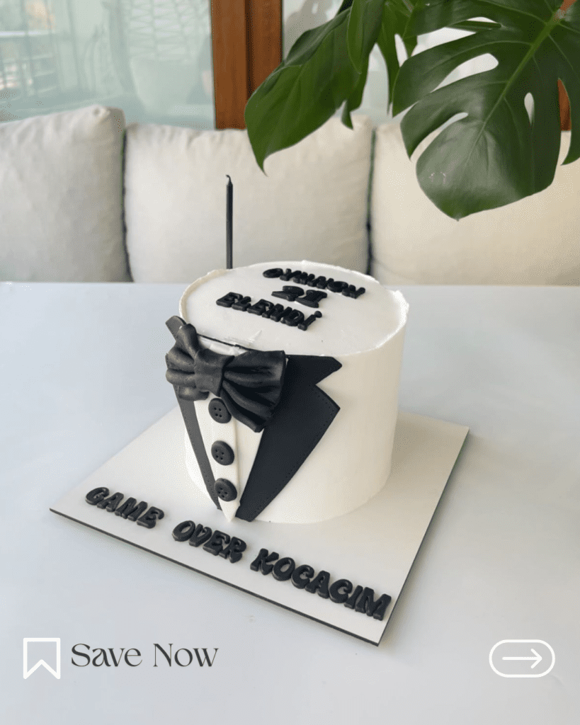 Elegant black and white tuxedo cake design for stylish parties