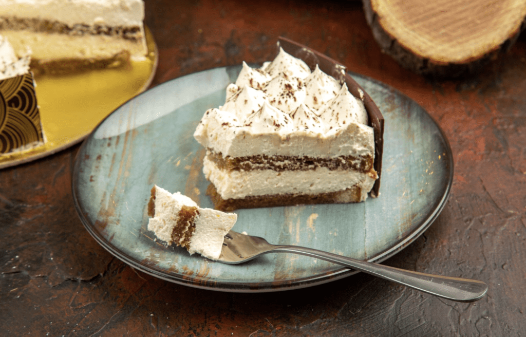 Chocolate and coffee layered dessert with rich cream filling