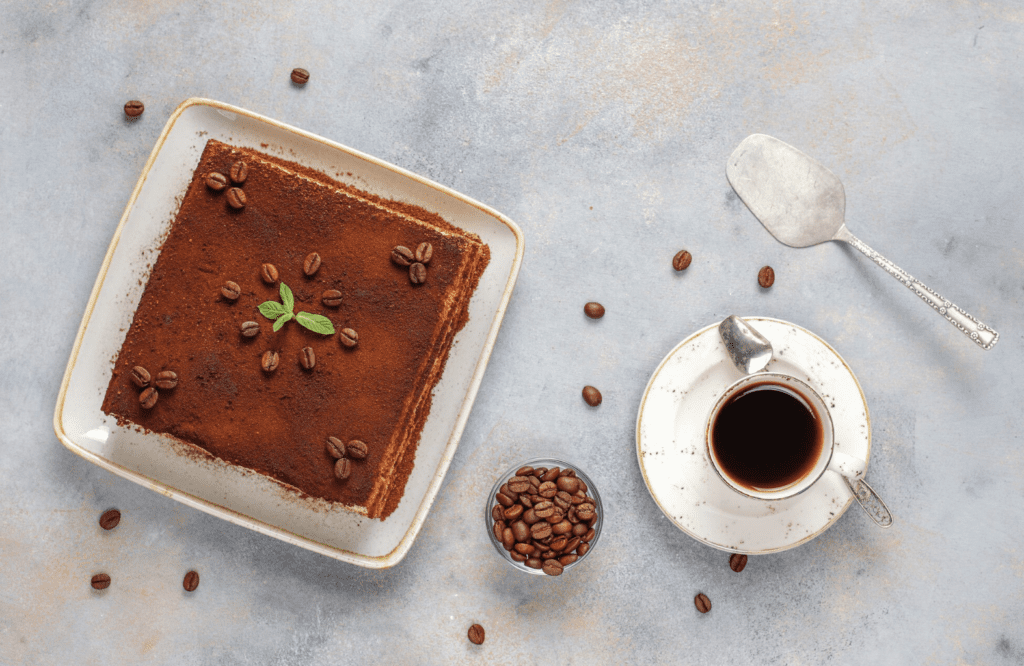 Elegant tiramisu-style dessert served fresh with cocoa dusting