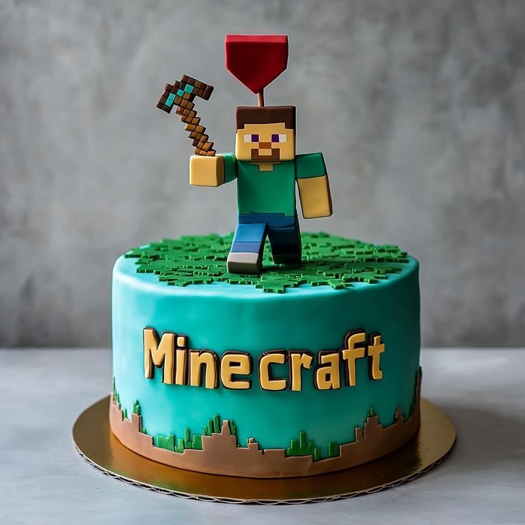 Cake Design for Boys Birthday Cake Ideas Parents Love 44 Green Creeper face simple Minecraft cake design featuring pixel-style black eyes and mouth.