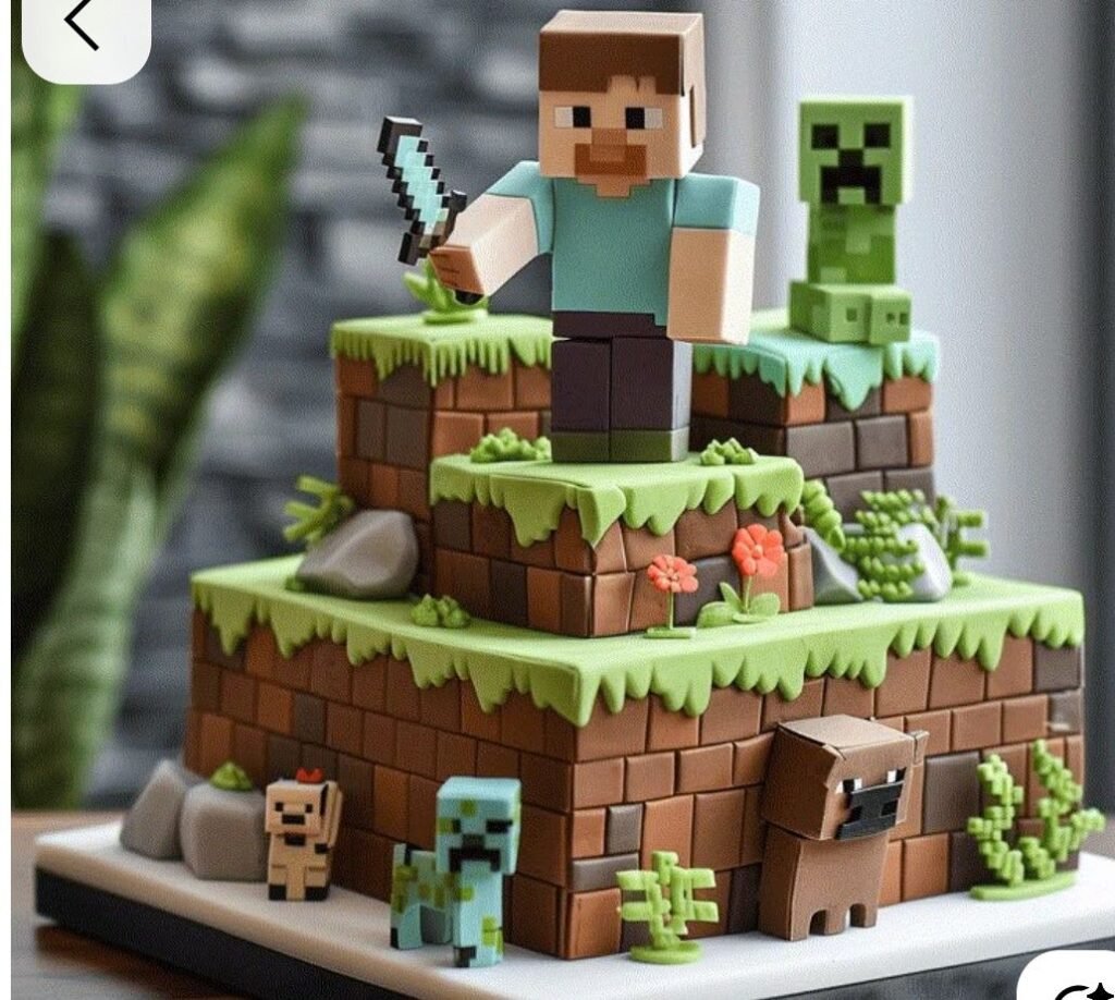 Cake Design for Boys Birthday Cake Ideas Parents Love 46 Pull-apart cupcake simple Minecraft cake design arranged as a Minecraft world with grass, dirt, stone, and water colors.