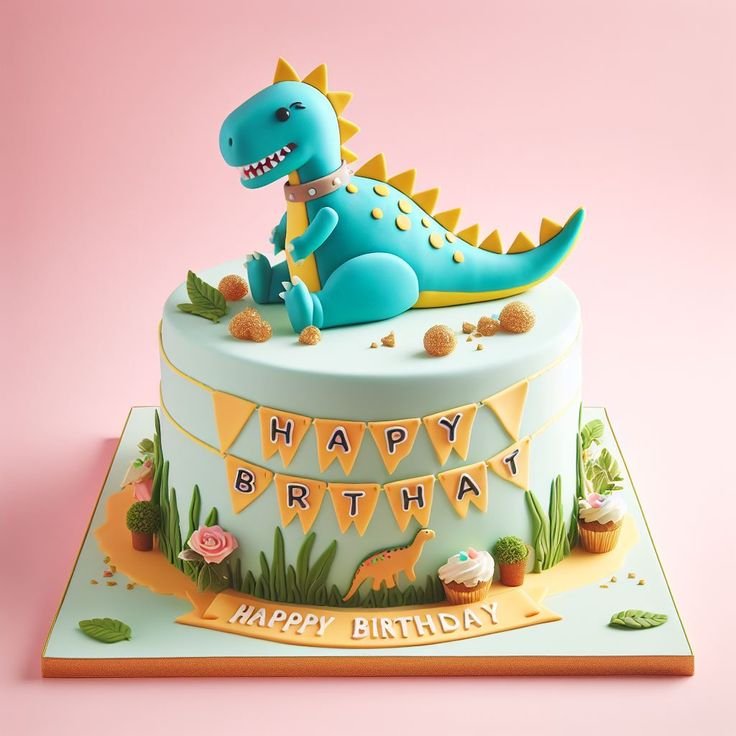 dinosaur cake design ideas for boys using cute cartoon dino cake