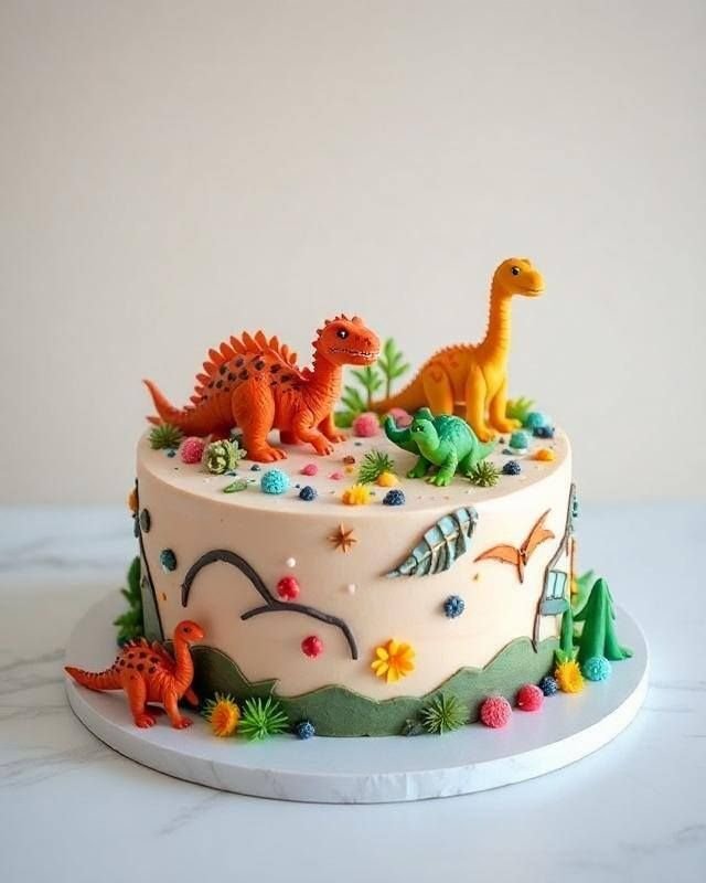 dinosaur cake design ideas with colorful cartoon dinosaur theme