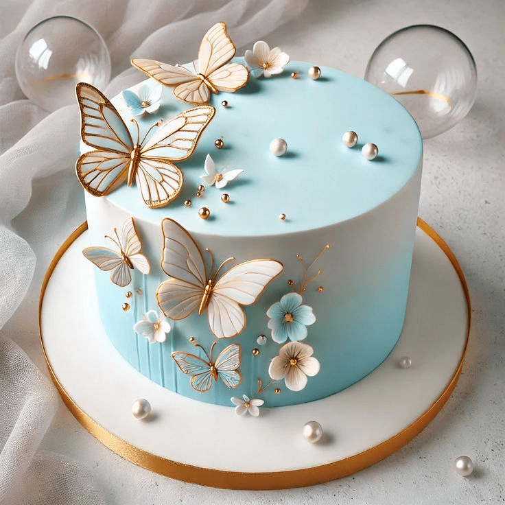 Minimalist cake featuring clean lines and subtle butterfly accent