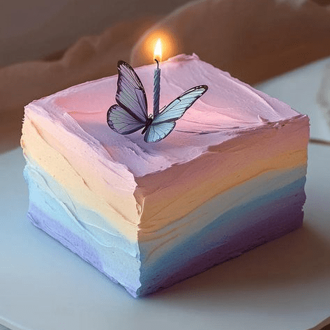 birthday cake with butterfly design in pastel colors
